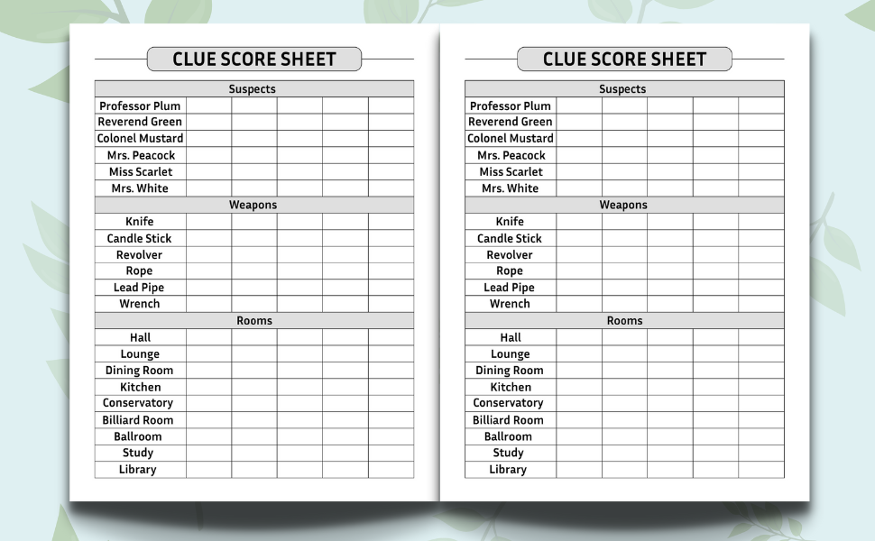 Clue Score Sheets Tracking Your Favorite Game Record Sheet for Clue Board Game Original Score Clue Score Sheets Tracking Your Favorite Game Record Sheet for Clue Board Game Original Score
