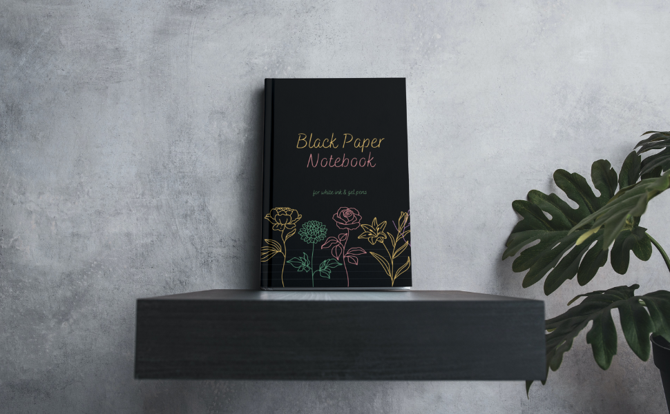 Black Paper Notebook For White Ink & Gel Pens Journal With Black Lined