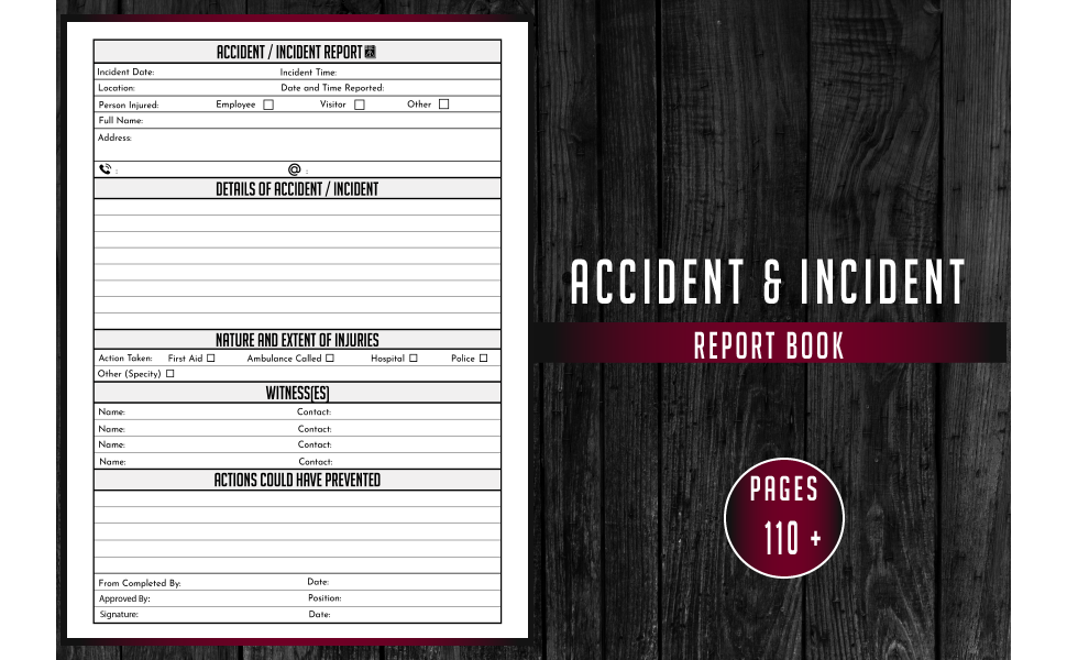 Accident and Incident Report Book Incident Report Book, Health and