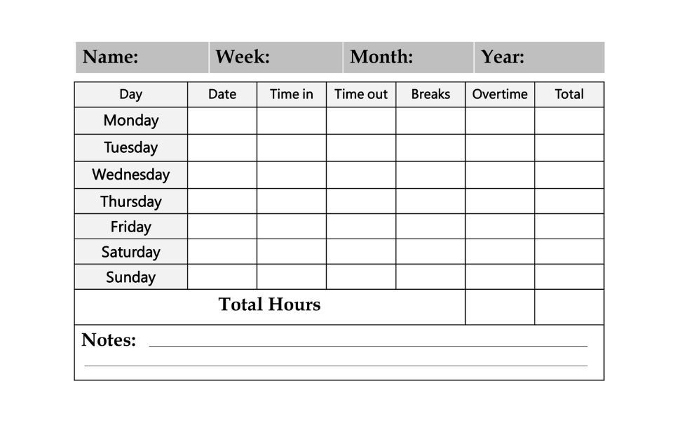 Weekly Time Sheet Log Book Employee Hours Log Book with Breaks and