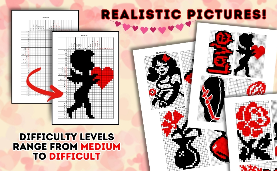 Nonogram Puzzle Book 70 Medium & Hard Color Valentine’s