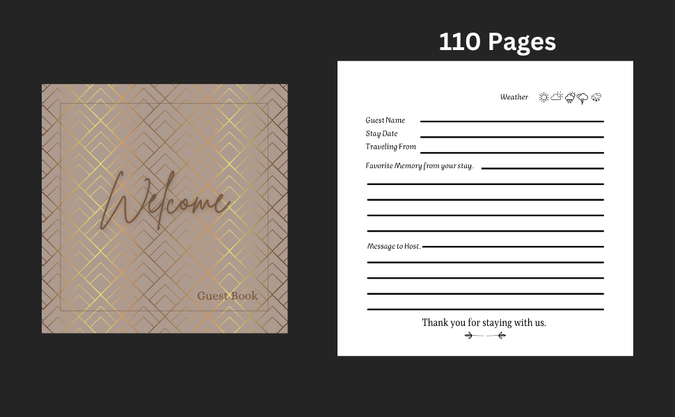 Elegant Guestbook For Messages and Comments: Airbnb, Vacation Rental, Lakehouse,... 3 guestbook