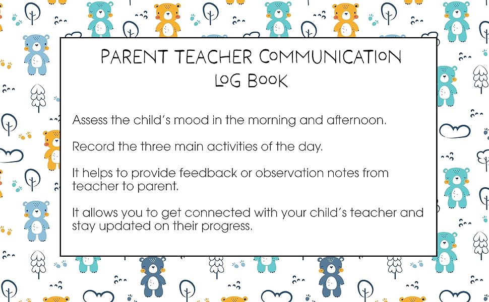Parent Teacher Communication Log Book Record Kid's Daily Activities in