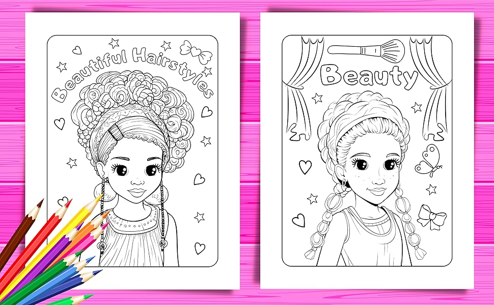 fashion coloring book for african american girls, black girl coloring books for kids ages 4-8 8-12