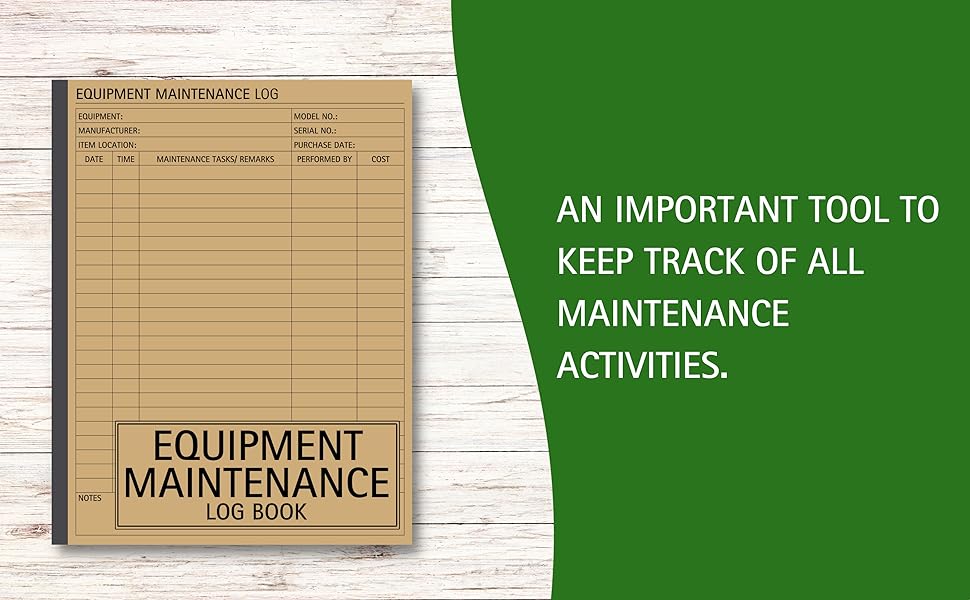 Equipment Maintenance Log Book Machinery Repairs and Service Record