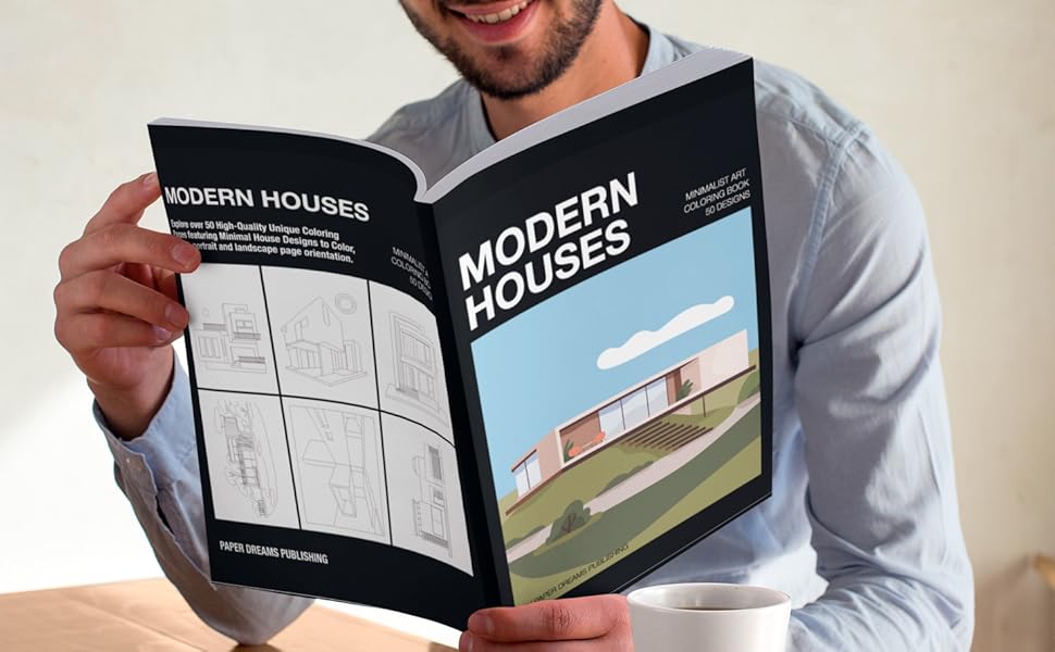 MINIMALIST Houses アートブック Minimalist Art Modern Houses Coloring Book for Adults: 50