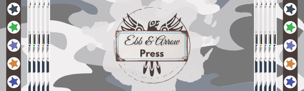 "Ebb & Arrow Press" Logo and a Variety of Book Spine Images