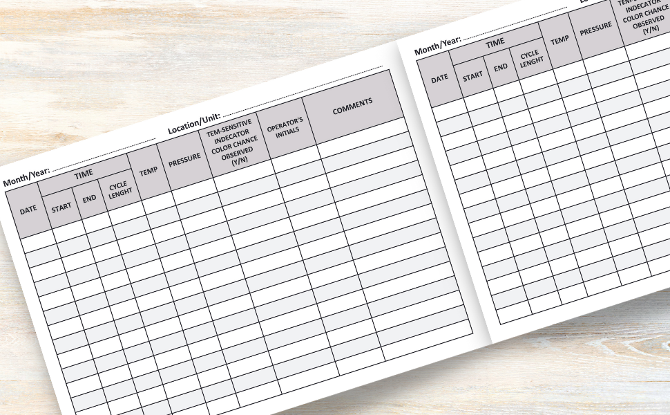 Autoclave log book Sterilization operator log sheet Ultrasonic