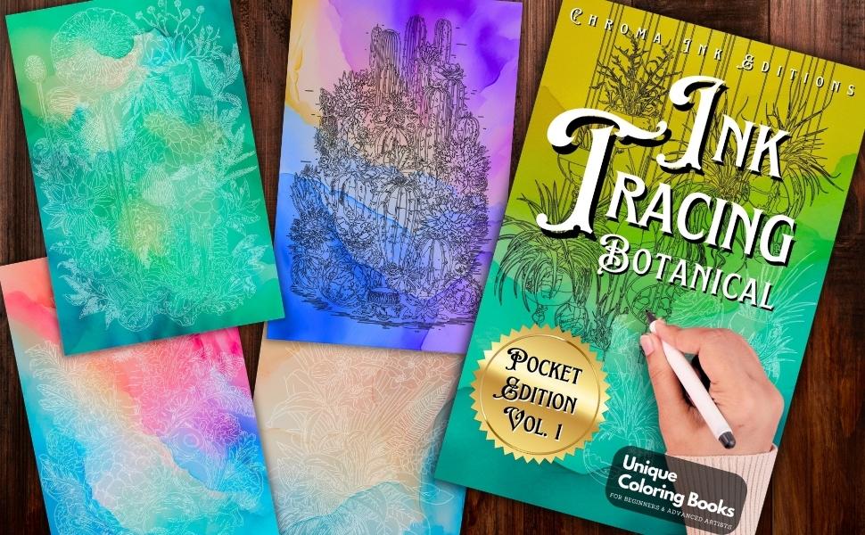 Ink Tracing Botanical Pocket Edition Flower Coloring Book Follow the White Lines