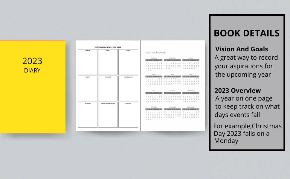 2023 Diary A4 Yellow Week To View Month To View Dated From Dec 22 To