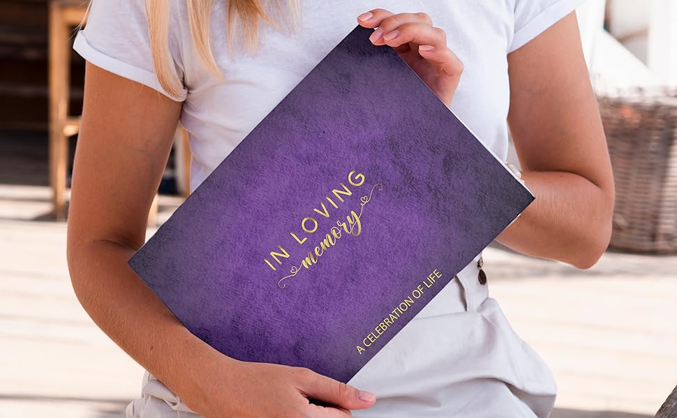 In Loving Memory Faux Velvet Purple Funeral Guest Book for 300 Guests