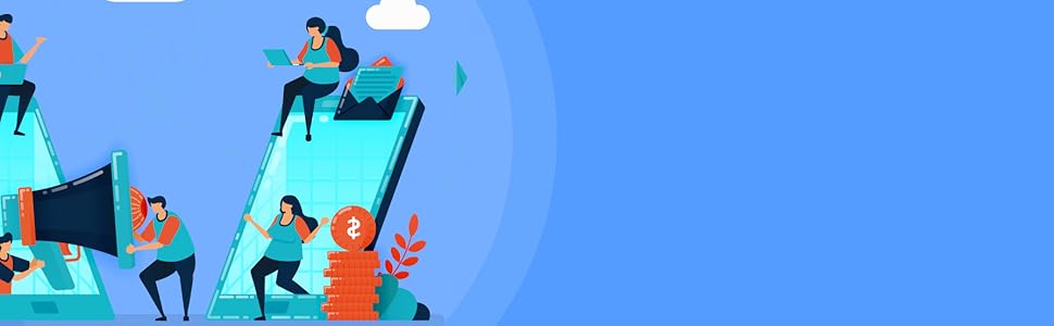 People doing affiliate marketing on a laptop sliding down a slide towards a money pile