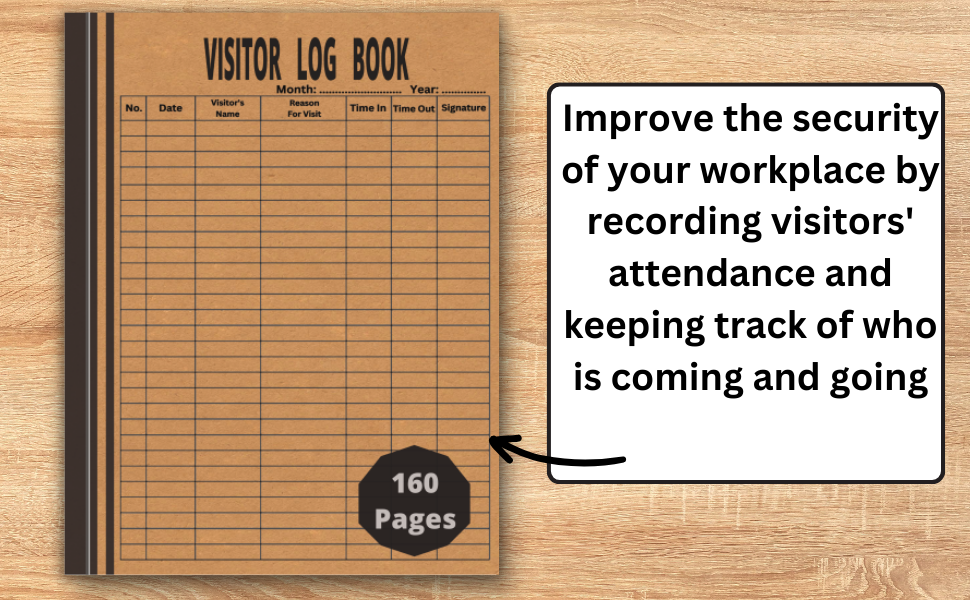 Visitor Log Book 160 Pages Large Size 8.5" x 11" Visitors SignIn And Out Logbook For