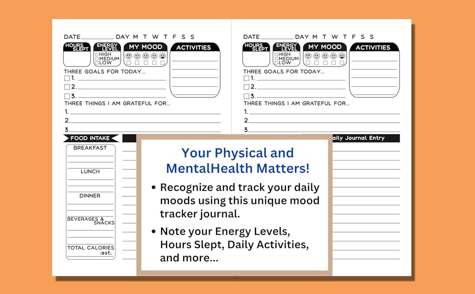 Daily Mood Tracker Journal, Track Healthy Eating Habits Inside Page Details and Benefits