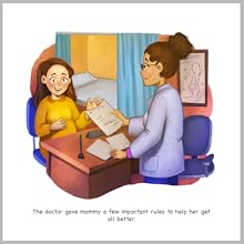 A doctor gives the mom a piece of paper with special instructions on it.