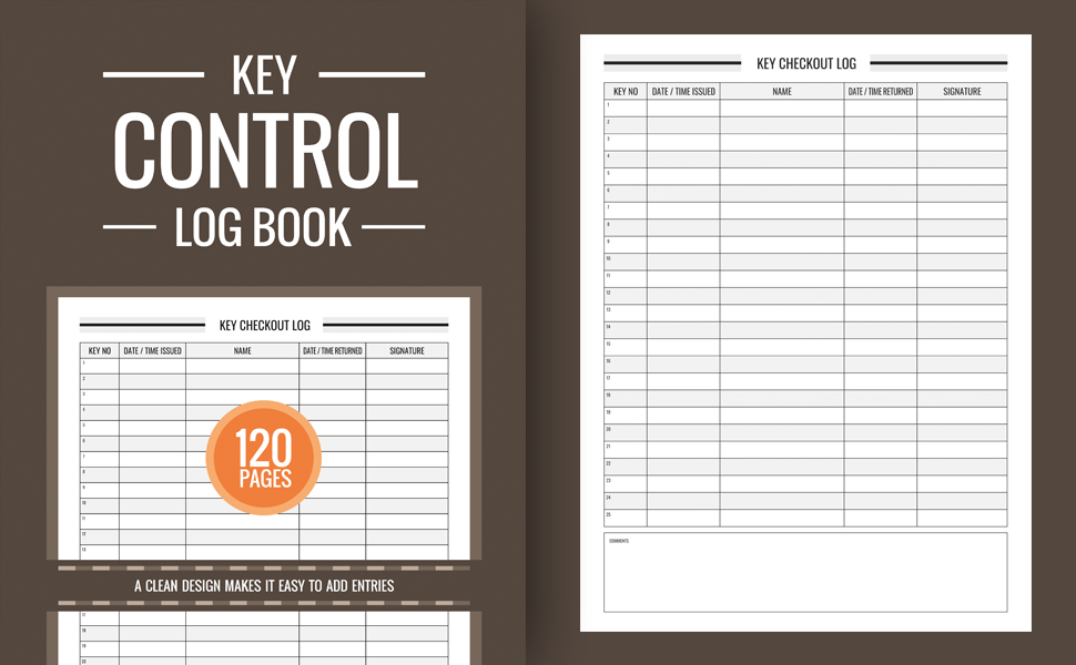 Key Control Log Book, Key Register Log Book, Key Log Book