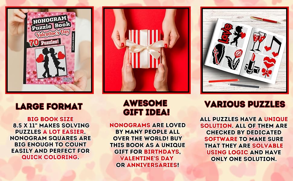 Nonogram Puzzle Book 70 Medium & Hard Color Valentine’s