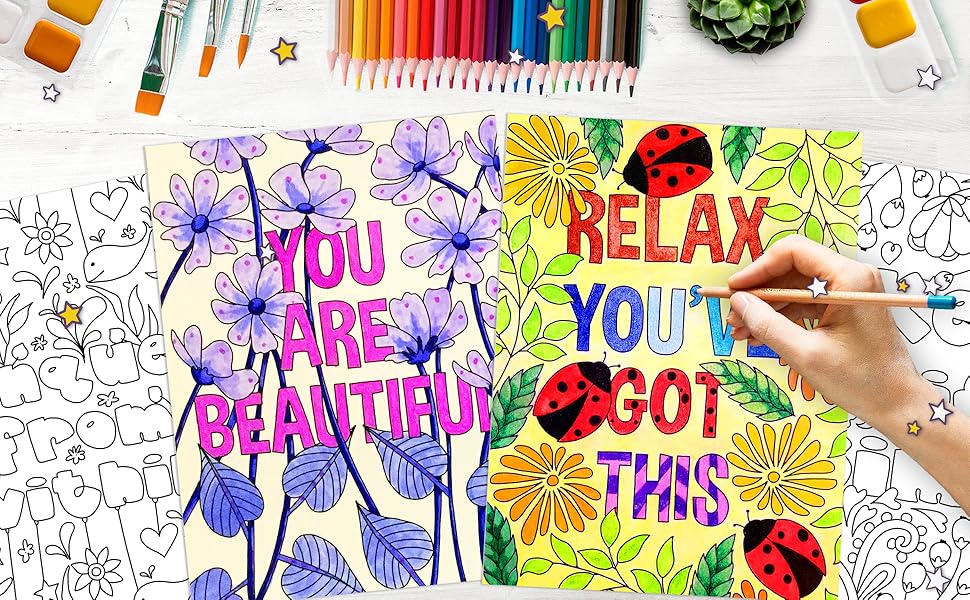Inspirational Words coloring, adult coloring books, Uplifting Phrases coloring book, colouring books