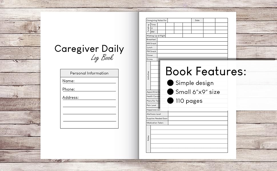 Caregiver Daily Log Book Personal Caregiver Organizer Log Book, Patient Care Report....to