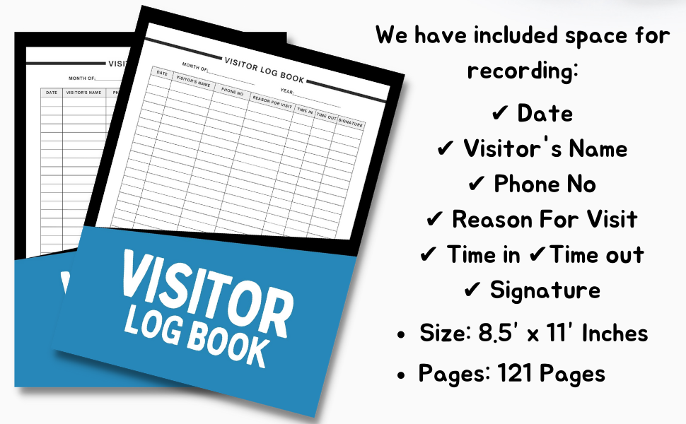 Visitor Log Book Visitors SignIn And Out Logbook For Business