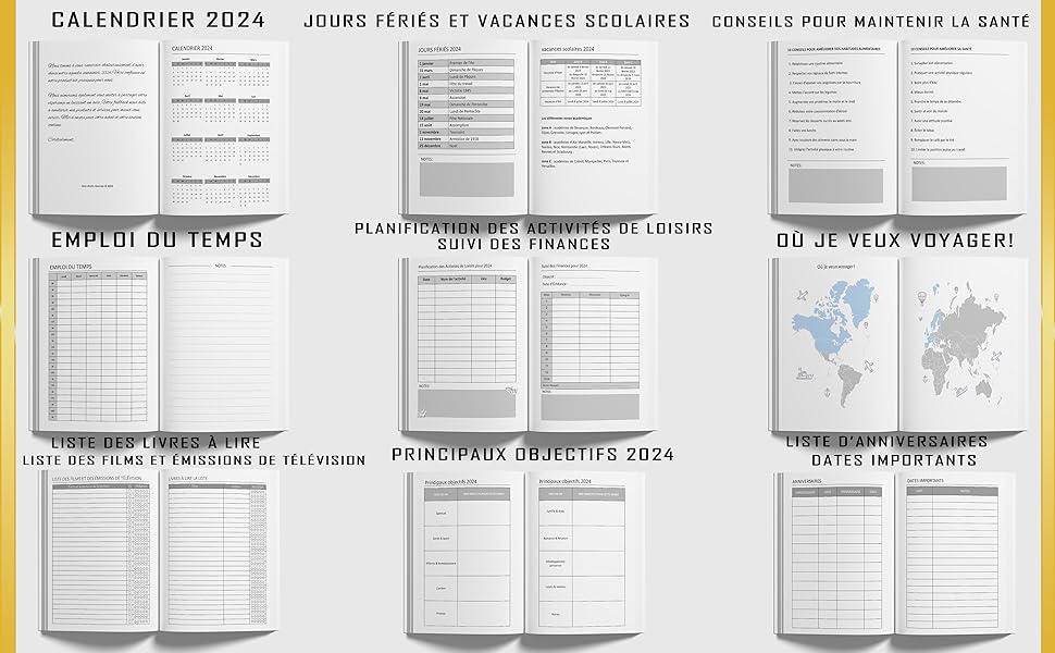 Agenda Semainier 2024: Inspirez chaque jour, planifiez chaque semaine avec  aisance grâce à notre planificateur hebdomadaire sur 2 pages (12 mois de