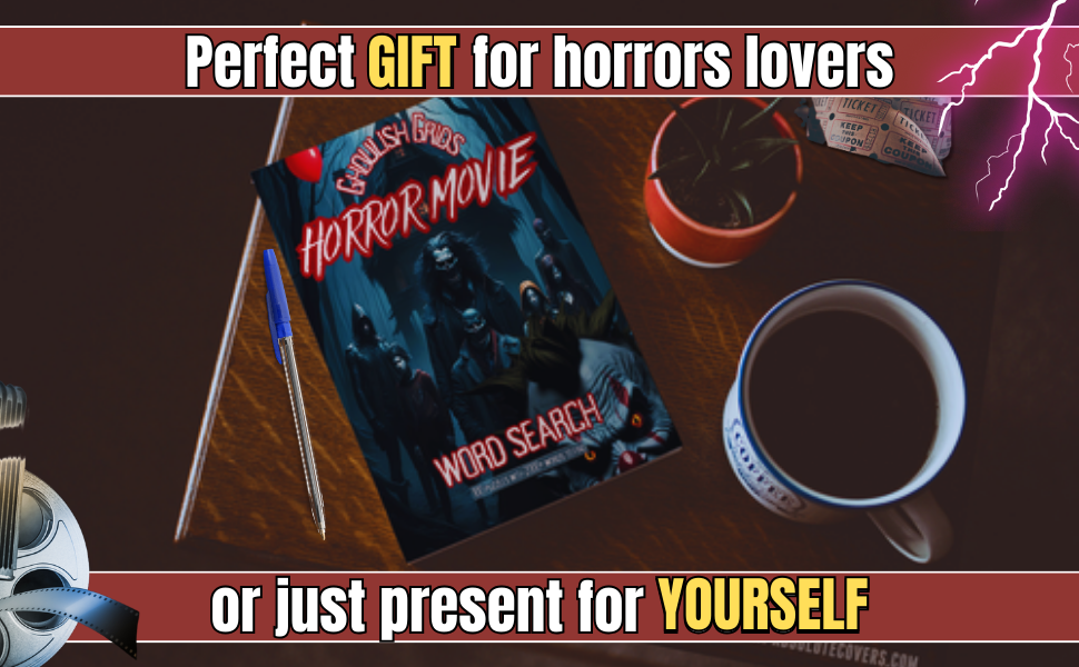 horror movies word search book on the coffee table