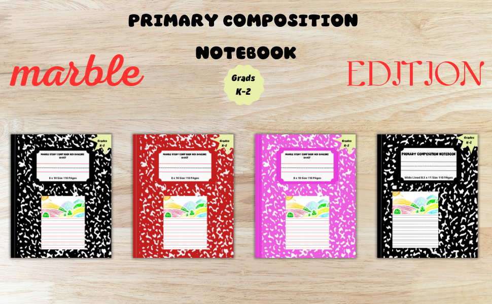 Marble Story Comp Book Red Baseline 100ct Red Primary Composition Notebook, 8x10, White Primary