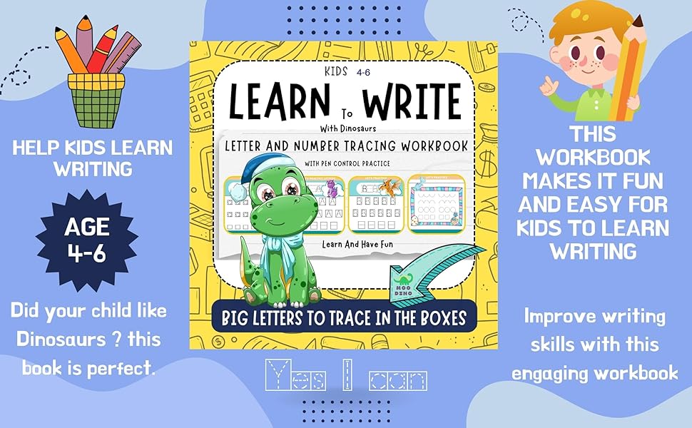 Learn to Write with Dinosaurs. Letter and Number Tracing Workbook with