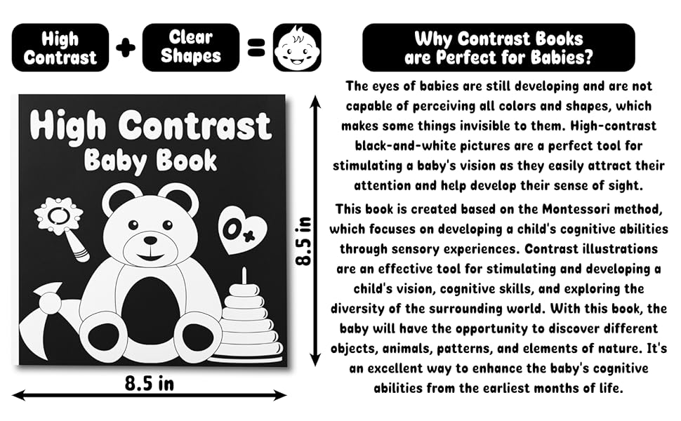 High Contrast Baby Book Black and White Pictures for Infants Enhancing Visual