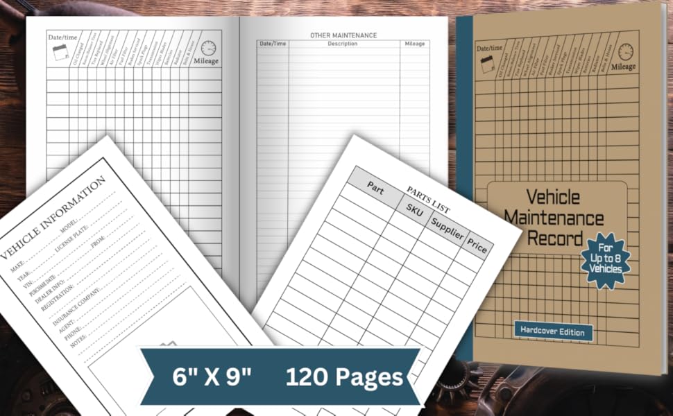 Vehicle Maintenance Record For up to 8 Vehicles. Track, Record and