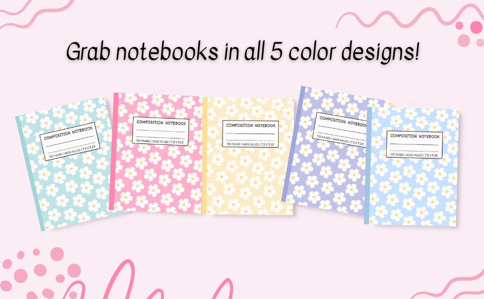 Cute Composition Notebook Wide Ruled Aesthetic Notebook
