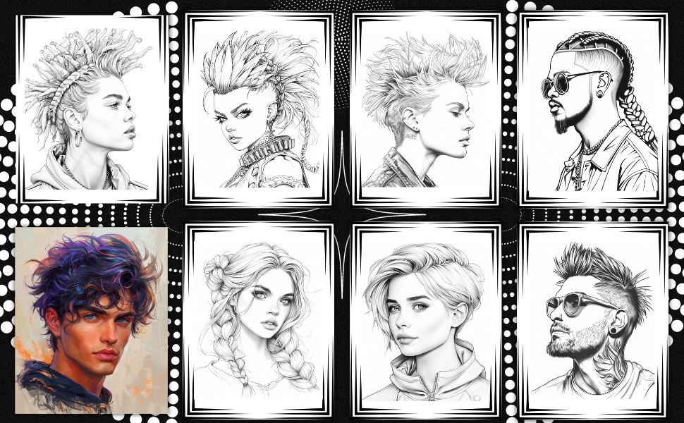 hairstyles black woman girl man teens portrait,black woman hairstyle trendy coloring book fashion