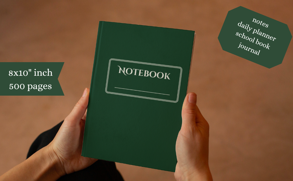 XL Giant Notebook 8x10" inch 500 Pages blank framed numbered green soft