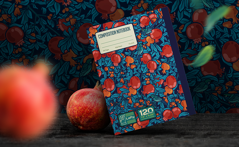 LeftHanded Composition Notebook the book's spine on the "Right