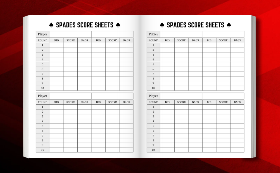 Spades score sheets 120 score pages for score keeping , fanny card