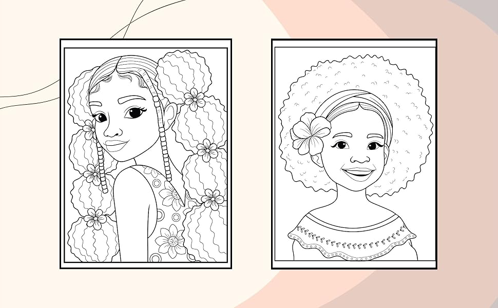 Beautiful Afro Black Girls: Coloring Book, Pretty Portraits and Hairstyles for Kids, Teens, Adults 