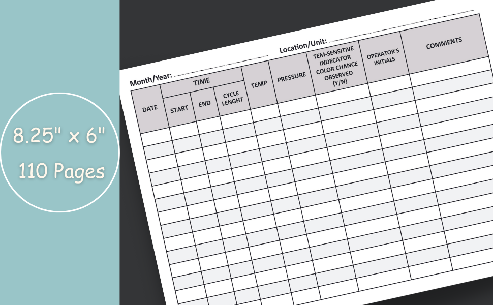 Autoclave log book Sterilization operator log sheet Ultrasonic