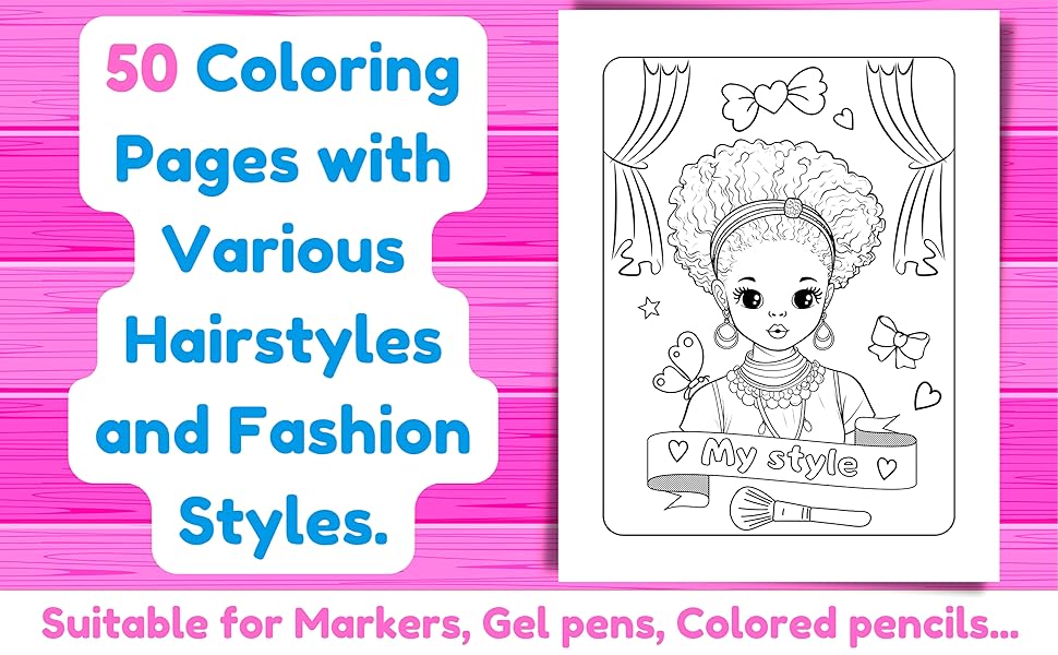 fashion coloring book for african american girls, black girl coloring books for kids ages 4-8 8-12