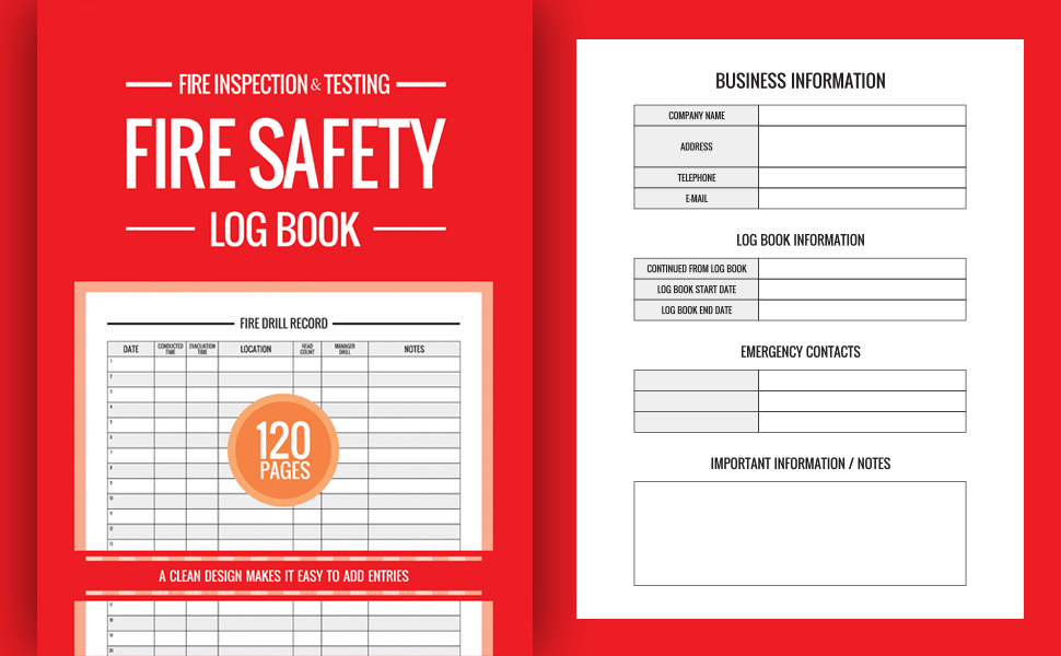 Fire safety log book, Fire inspection and testing log book, Fire drill