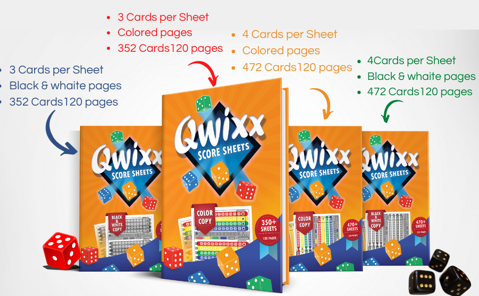Qwixx Score Sheets +470 Colored Qwixx Score Cards for Scorekeeping