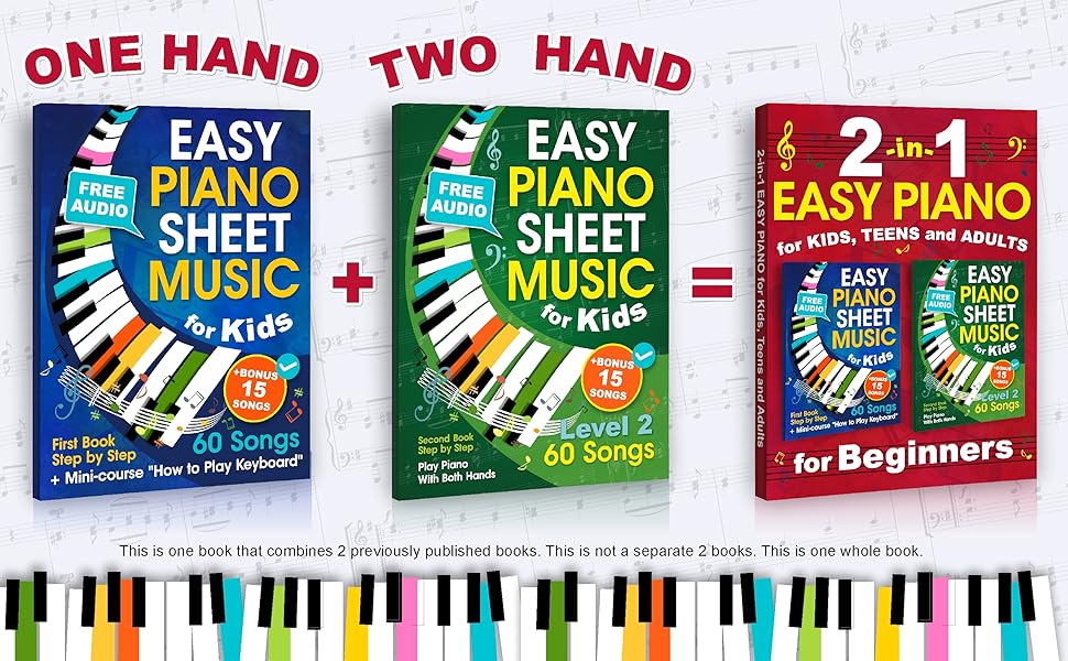 2in1 Easy Piano for Kids, Teens and Adults Piano Sheet Music for