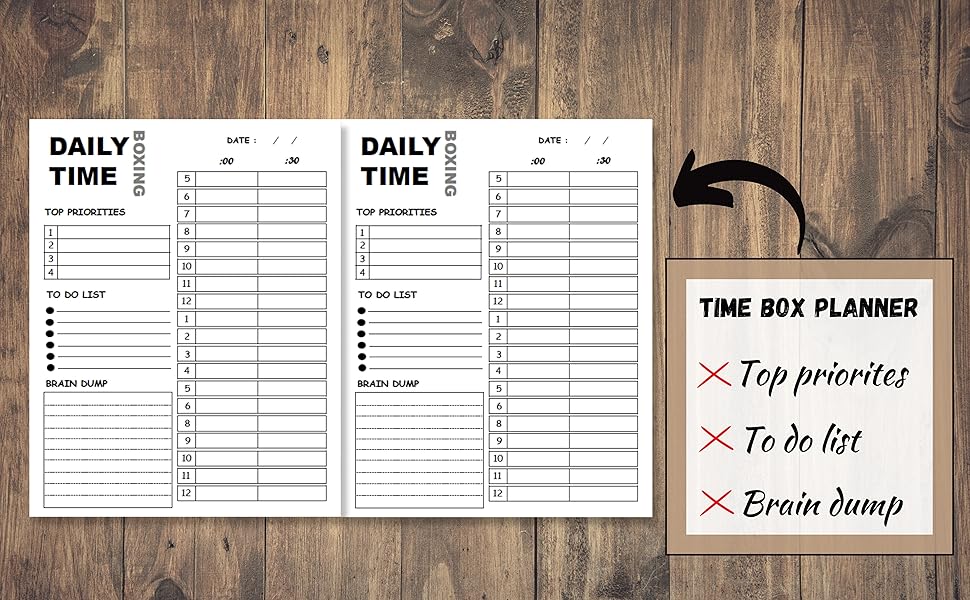 Time Box Planner 8.5x11” Day Planner Notebook, Timebox Productivity