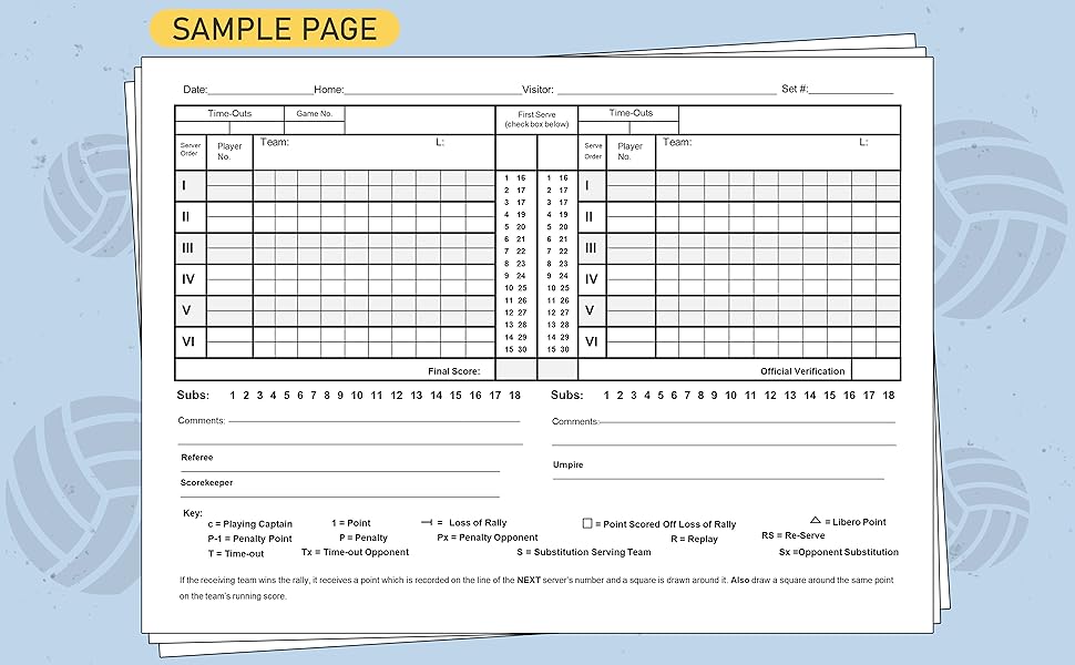 Volleyball Scorebook Volleyball Score Record Book 8.25" X 6" Inches Score book, 120 Pages, 60