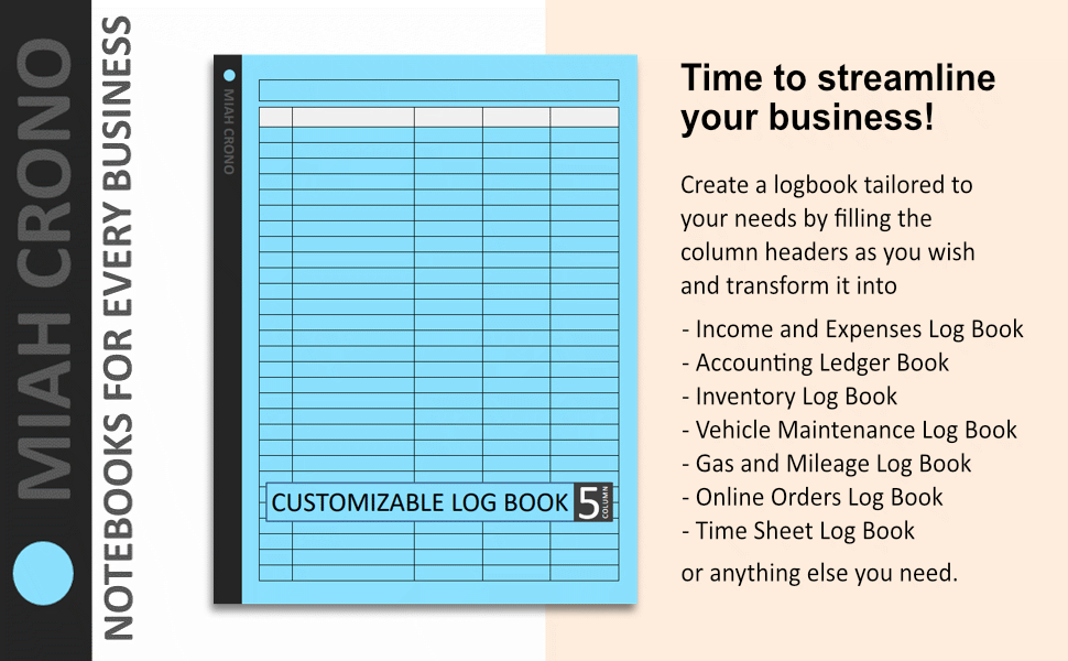Customizable Log Book 5 Column Log Book for Tracking and Expenses, Orders