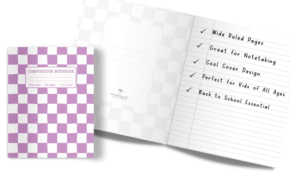 Preppy Notebook Purple Composition Notebook Wide Ruled for