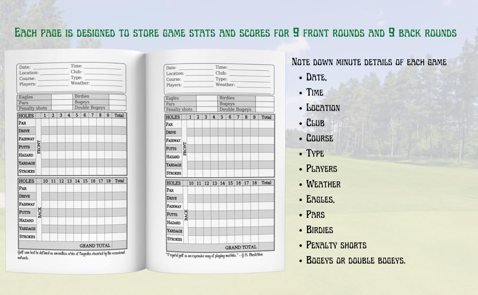 Golf log book journal with changed golf rules quick reference Golf scorecard record book for