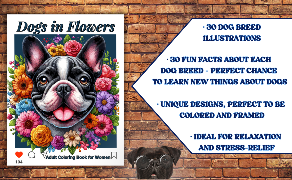 Dogs in Flowers Adult Coloring Book for Women