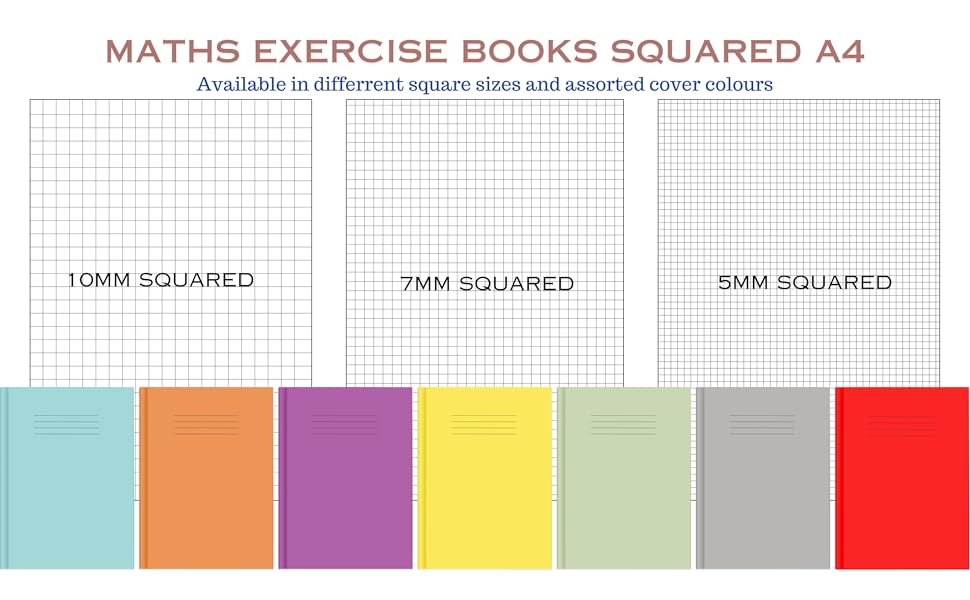 Maths Exercise Books Squared A4 10mm Square Paper Notebook A4, 100 Pages, 90gsm 10 mm Grid
