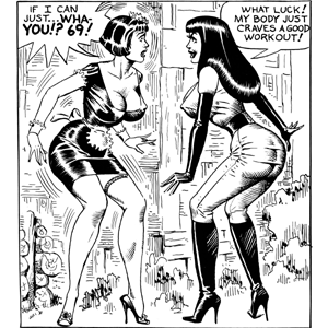 stanton, ditko, sweeter gwen, bettie page, catfighting, damsel in distress