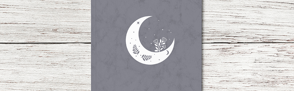 Moon flower stars wash out textures grey background